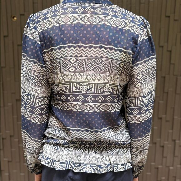 Long sleeve semi sheer boho/Aztec polkadot print blouse - Picture 3 of 10